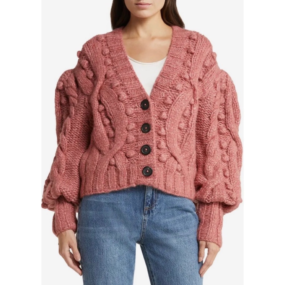 Sea Caden Puff Sleeve Cable Knit Sweater
